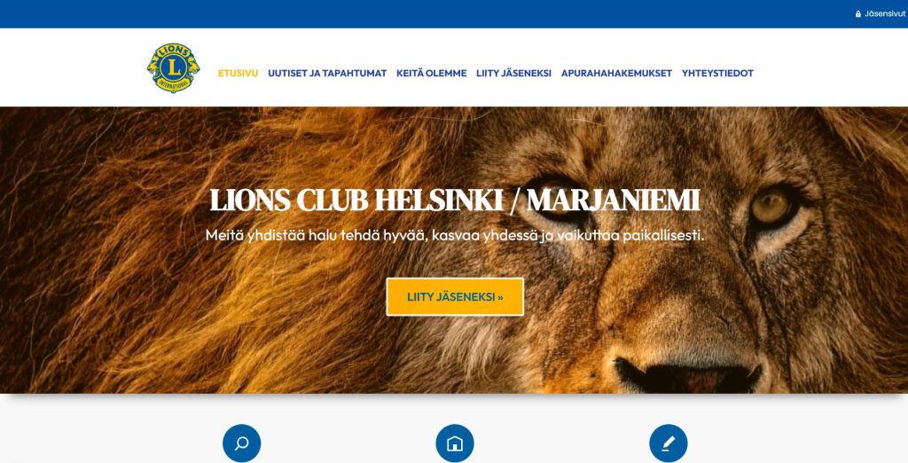 Marjaniemen Lions Club -yhdistyksen sivuston etusivu