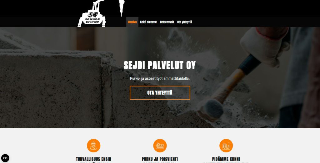 Sejdipalelut.fi -rakennusalan sivuston etusivu